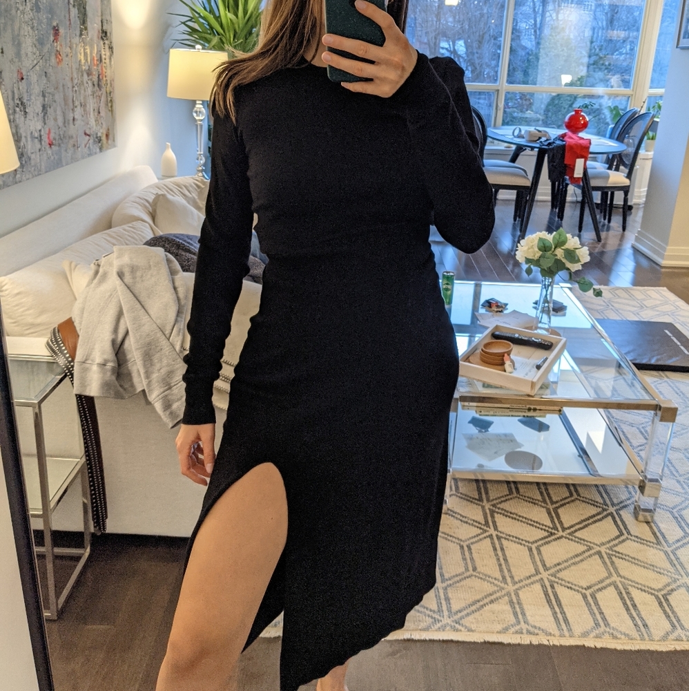 Maje Open Back Long Sleeve Midi Sweater Dress